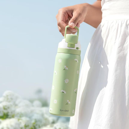 Daisy Insulated Stainless Steel Water Bottle with Straw for Sports and Travel, 32oz Gifts for Women Girls Friends Teens Birthday Christmas (Green)