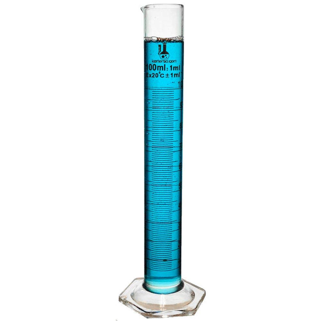 213I12 Karter Scientific 100ml Glass Graduated Cylinder, Single Metric Scale