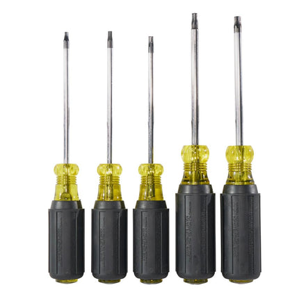 Klein Tools 19555 TORX Cushion Grip Screwdriver Set with T15, T20, T25, T27 and T30 Tip Sizes, 5-Piece, Black/Yellow