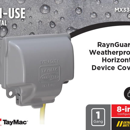 TayMac MX3300 One Gang Horizontal in Use Metal Weatherproof Receptacle Cover, Gray Finish