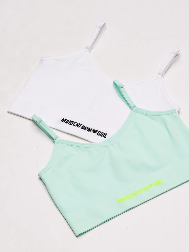 Maidenform Filles Comfort Brami Bralette, Soutien-gorge d'Entraînement Lot de 2, Aqua Délavé/Blanc, Très Grand