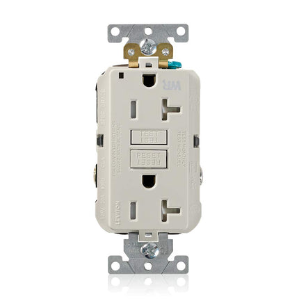 Leviton G5362-WTT 20A-125V Extra-Heavy Duty Industrial Grade Weather/Tamper-Resistant Duplex Self-Test GFCI Receptacle, Light Almond, 20-Amp