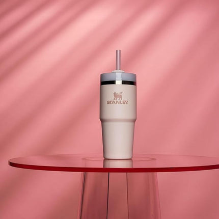 Vaso térmico STANLEY Quencher H2.0 FlowState de acero inoxidable con tapa y pajita para agua, té helado o café, batidos y más, Cuarzo Rosa 2.0, 414 ml