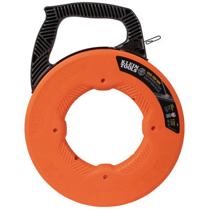 Fish Tape, Steel Wire Puller with Double Loop Tip, Optimized Housing and Handle, 3 mm x 36.6 m, Klein Tools 56333