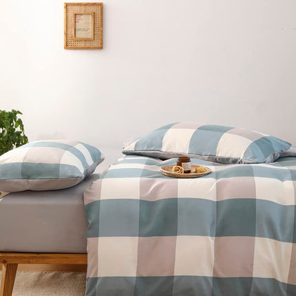 NSNLGSGC Buffalo Plaid Duvet Cover Set Greyish Blue Twin Bedding Set Simple Square Geometric Pattern Plaid Bedding Set Microfiber Duvet Cover Set Modern and