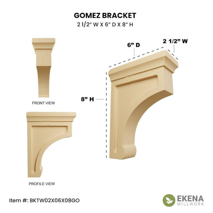 Ekena BKTW02X06X08GORO 2 1/2-Inch Width x 6-Inch Depth x 8-Inch Height Medium Gomez Wood Bracket - Red Oak