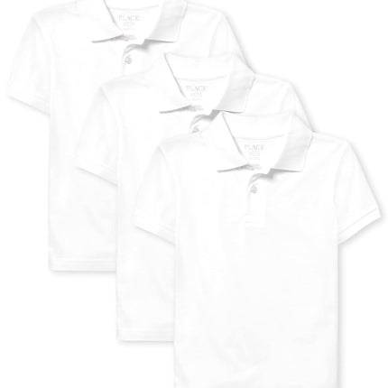 The Children's Place Garçons Uniforme Polo à Manches Courtes en Jersey Doux Lot de 2, Blanc Lot de 3, Très Petit