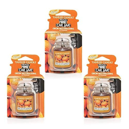 Ambientador definitivo Yankee Candle Spiced Pumpkin Car Jar, aroma a comida y especias (paquete de 3)