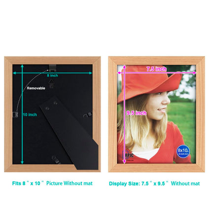 8x10 inch Picture Frame Made of Solid Wood High Definition Glass for Table Top Display and Wall Mounting Photo Frame Natural