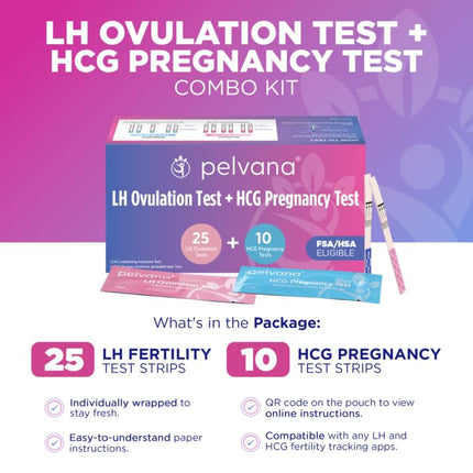 Pelvana Ovulation and Pregnancy Test Strip Combo Kit 25 LH Ovulation Tests