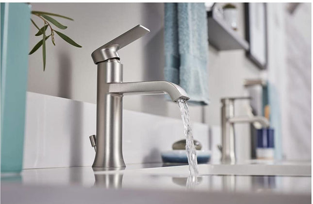 MOEN Genta Single Hole Single-Handle Bathroom Faucet in Spot Resist Brushed Nickel