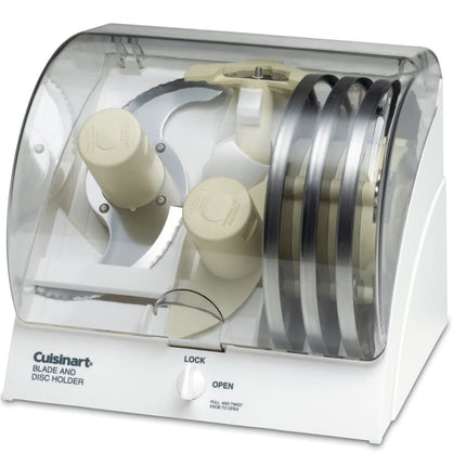 Cuisinart White Plastic Food Slicer Accessory, Round Stainless Steel Blade, 7 Inches, Holds Blade, Disc Stem, and Cutting Discs, Tamper-Resistant Safety Lid, 7 x 7 x 8.75 Inches