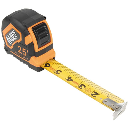 Klein Tools 9125AL Tape Measure, Heavy-Duty Measuring Tape, 25-Foot Single-Hook Nylon Reinforced Blade, Auto-Lock