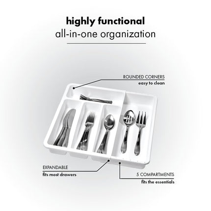 madesmart Cutlery, Expandable Small Silverware Tray, White