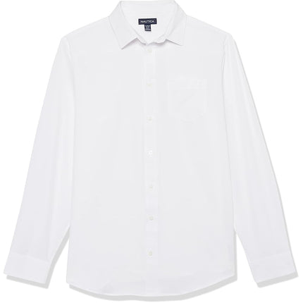 Nautica Big Boys' School Uniform Long Sleeve Performance Oxford Button-Down Shirt, White, 14-16