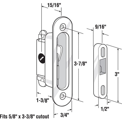 Prime-Line E 2079 Sliding Door Lock and Keeper Set, 3-7/8 in. Hole Centers, Anti-Lift Protection, Pack of 1