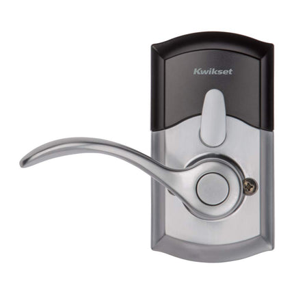 Kwikset SmartCode 955 Electronic Lever Door Lock Deadbolt with Pembroke Door Handle Lever Featuring SmartKey Security in Satin Chrome