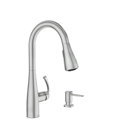 Moen 87014SRS Essie Pull-Down Sprayer Kitchen Faucet in Spot Resist Stainless with Soap Dispenser, Spot Resist Stainless