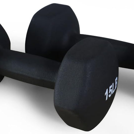 Fitvids Neoprene Dumbbell Hand Weights, Anti-Slip, Anti-roll, Hex Shape Colorful, 15-Pound, Pair