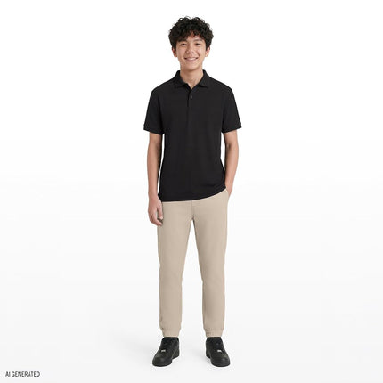 Polo d'uniforme scolaire à manches courtes Izod pour garçons, fermeture boutonnée, matière anti-humidité haute performance, noir, 6