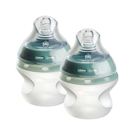 Tommee Tippee Natural Start Anti Colic BPA Free Silicone Baby Bottles, 9oz, Newborn 0+ Months, Silicone Feels Like Mother's Skin, Slow Flow Breast-Like Teat, Pink and Purple, Pack of 2