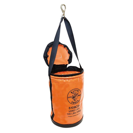 KLEIN TOOLS 5109CSV Tool Bucket, Top Closing Vinyl Lineman Bucket with Swivel Snap and Web Handle, 30 cm, 45 kg Load Rated Tool Holder