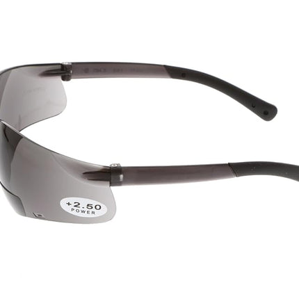 MCR Safety Crews BKH25G BearKat Magnifier Polycarbonate 2.5 Diopter Gray Lens Safety Glasses with Non-Slip Hybrid Black Temple Sleeve