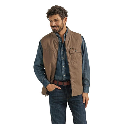 Wrangler Men's Quilted Lined Rancher Vest, Brown, 