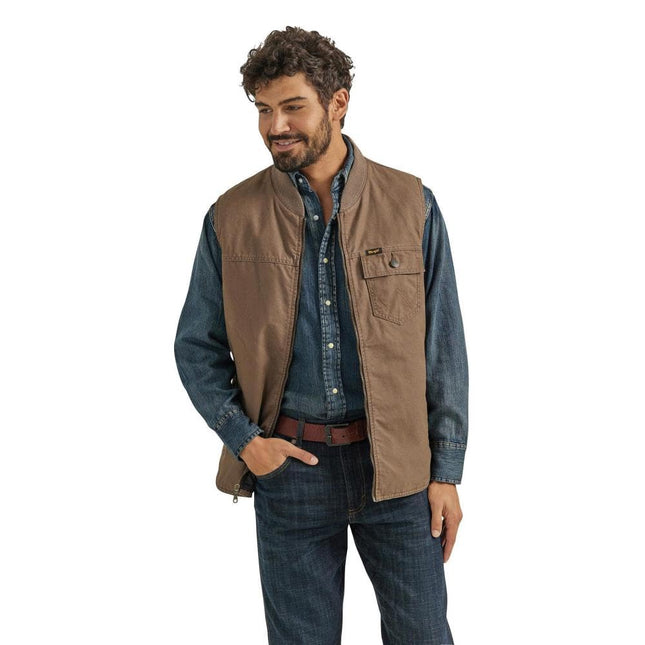 Wrangler Men's Quilted Lined Rancher Vest, Brown, 