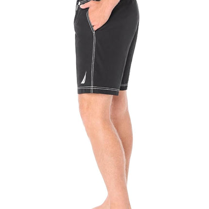 Nautica Men's Solid Quick Dry Classic Logo Swim-Trunk, True Black, X-Large