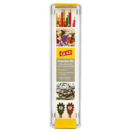 Glad GLD-71058 BIN Pantry, Kitchen Organization and Craft Storage Org W Nonslip Feet Rect Clear 12.9X3X2.2In, Plastic