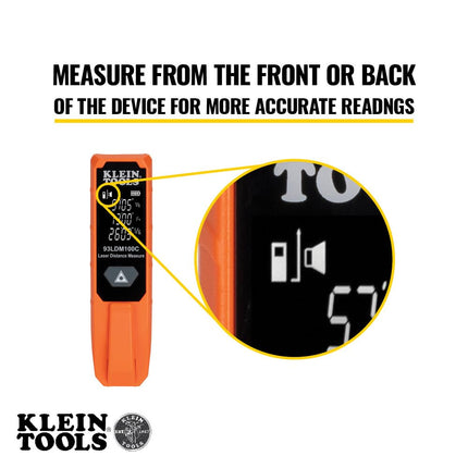 Laser Distance Measure 100-Feet, High Accuracy Laser up to +/- 1/16-Inch, Compact Design with LCD Display Klein Tools 93LDM100C