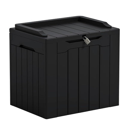Greesum Coffre de rangement extérieur en résine de 117 L pour meubles de patio, outils de jardin, fournitures de piscine, résistant aux intempéries et aux UV, verrouillable, noir foncé