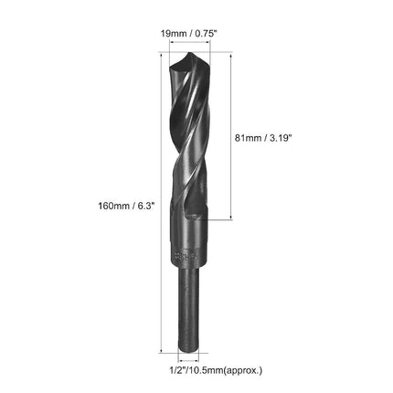 uxcell Reduced Shank Drill Bit 19mm Black Nitride Coated with 1/2 Inch Straight Shank, High Speed Steel HSS 9341 Twist Drill Bit for Stainless Steel Alloy Metal Plastic