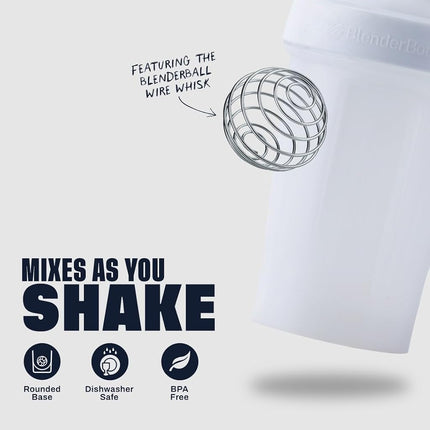 BlenderBottle Classic V2 Bouteille Shaker Parfaite pour les Shakes Protéinés et les Boissons Pré-Entraînement, 946 ml, Blanc