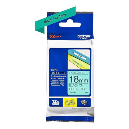 Brother Laminated Tape Black on Green, 18 mm (TZe741)