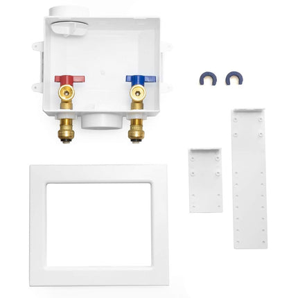 EFIELD Washing Machine Outlet Box with Center Drain,1/2-Inch Push-Fit Connection, 3/4-Inch MHT Outlet with 1/4-Turn Ball Valves Installed, White