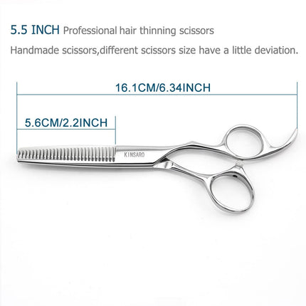 Professional Hair Shears Silvery Blind Hole Hair Scissors Convex Edge 440C Kinsaro 5.5" Thinning Silver