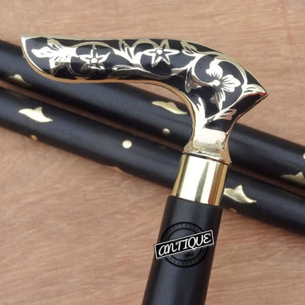 Brass Handle Victorian Foldable Wooden Walking Sti