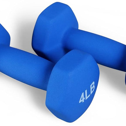 Fitvids Neoprene Dumbbell Hand Weights, Anti-Slip, Anti-roll, Hex Shape Colorful, 4-Pound, Pair