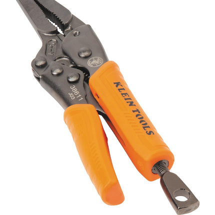 Klein Tools 38664 Locking Pliers Set, C-Clamp 6-Inch, Long Nose 6-Inch, Curved Jaw 10-Inch, High Torque, Molded Grips for Clamping and Gripping 3-Piece