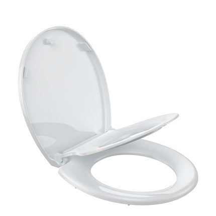 Asiento de inodoro redondo con asiento para niños pequeños incorporado - Cierre suave, liberación rápida, topes antideslizantes, fácil instalación - Asiento de inodoro blanco para entrenamiento para el baño familiar