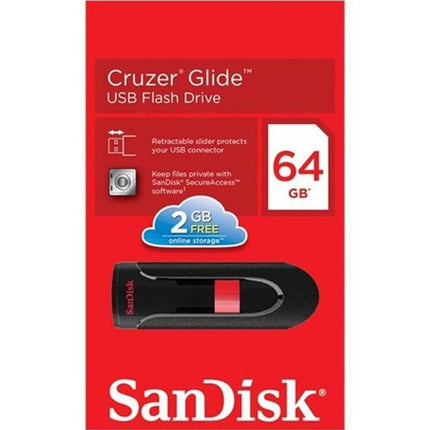 SanDisk Cruzer Glide 64 GB USB Flash Drive USB 2.0, Black & Red