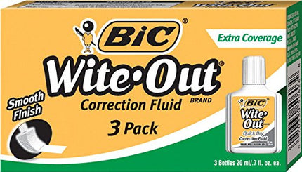 Wite-Out Extra Coverage Correction Fluid, 20 ml Bottle, White, 3/Pack - Sold As 1 Pack