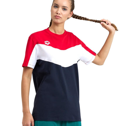 ARENA Men's Colour Block T-Shirt, Red-White-Navy, XS