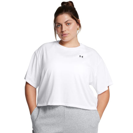Under Armour Womens Boxy Crop Logo Short Sleeve T, (100) White / / Black, XXS