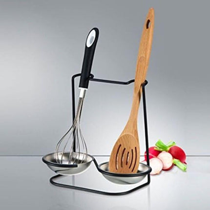 Prodyne M-955 Metalla Stainless Steel Double Spoon Rest, Black