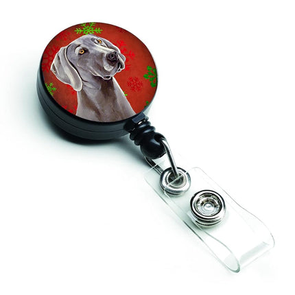 Caroline's Treasures Weimaraner Red and Green Snowflakes Christmas Retractable Badge Reel, Multicolor (LH9341BR)