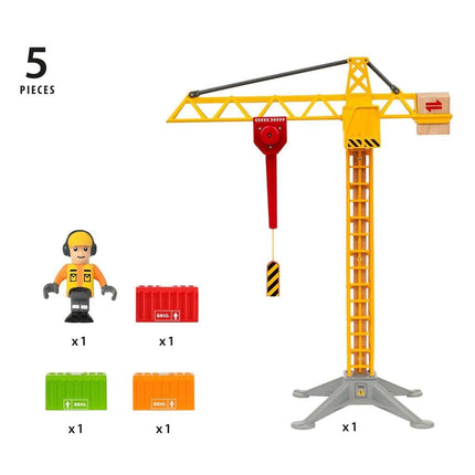 BRIO World Light Up Construction Crane for Kids Age 3 Years Up - Wooden Railway Train Accessories and Add Ons