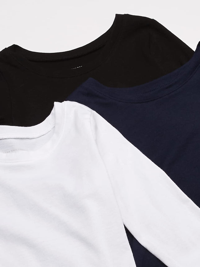 Camiseta básica de manga larga para niñas y bebés de The Children's Place, paquete de 3 en negro/azul marino/blanco, 12-18 meses EE. UU.